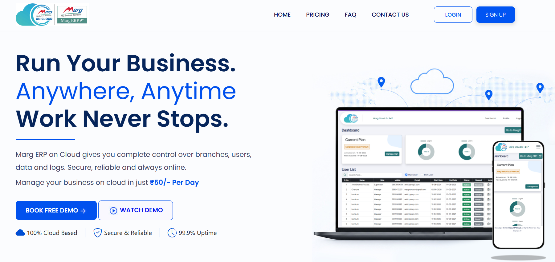 Marg ERP on Cloud dashboard