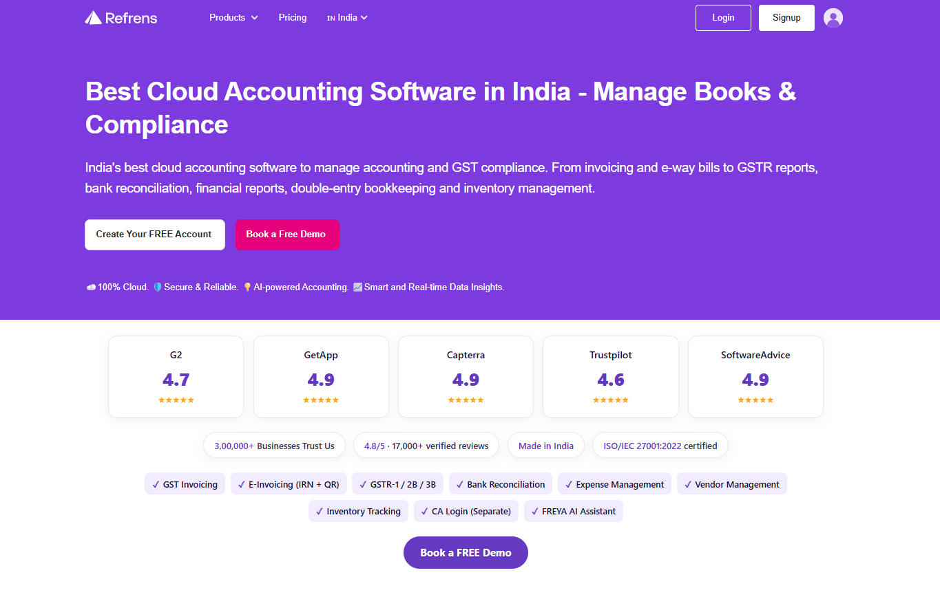 Refrens cloud accounting and GST compliance dashboard
